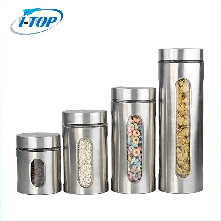 Glass Kitchen Storage Jar for Countertop with Air Tight Container Lid Stainless Steel canister