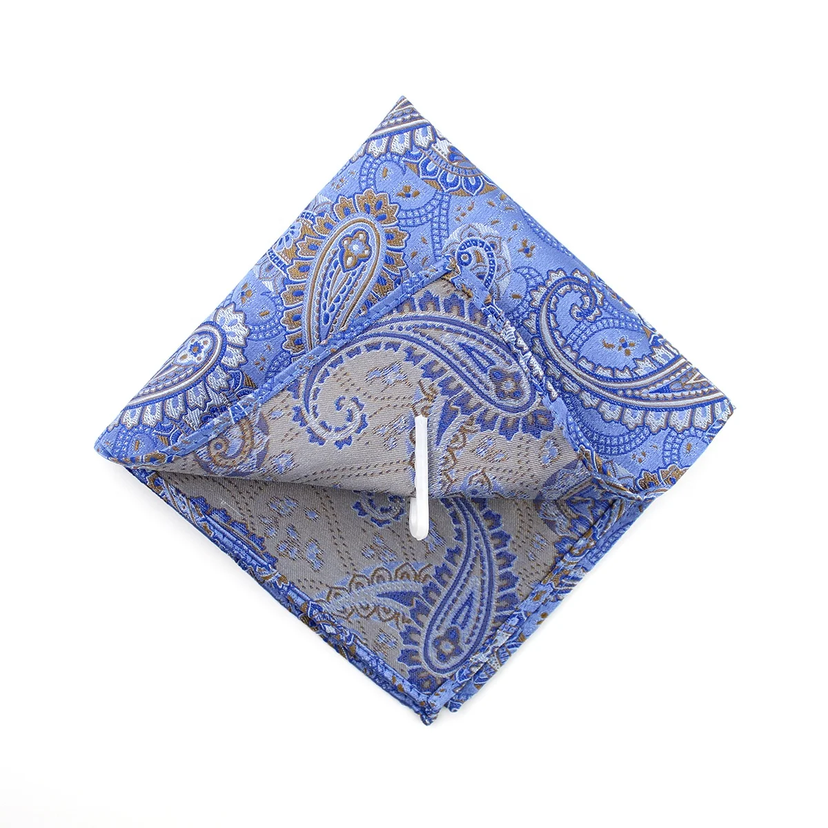 Wholesale Best Gift Novelty Fashion Style Elegant Jacquard Custom Paisley Blue Handkerchief Hand Made 100% Silk Pocket Square