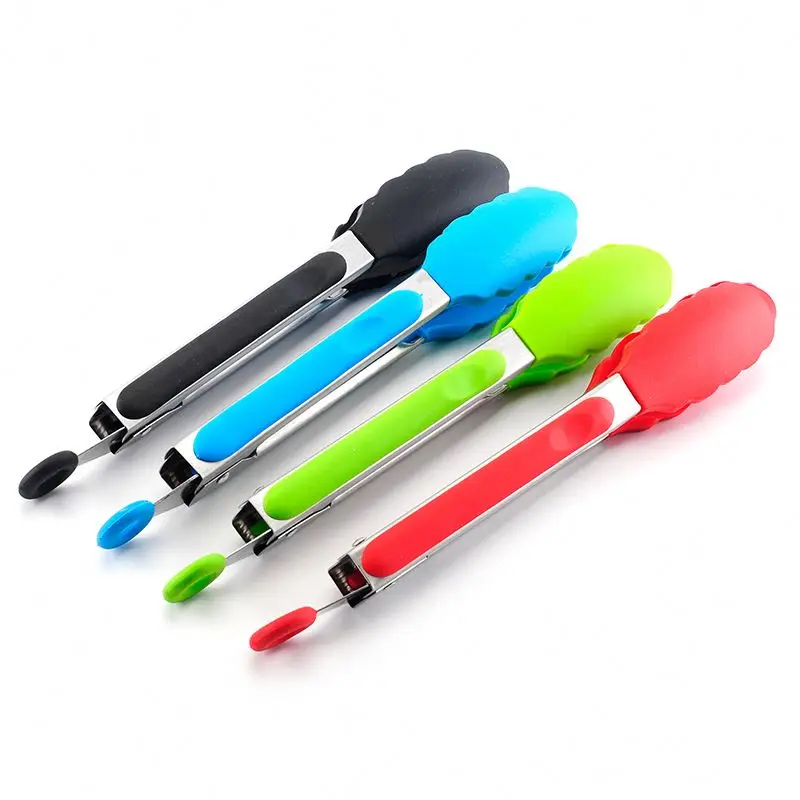 2022 hot sale High Quality 9 Inch  Bread Clip grill tongs Kitchen Utensils Baking Tool Stainless Steel Silicone Food tongs
