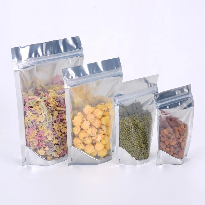 Glossy Reusable Laminated Aluminum Foil Food Delivery Ziplock Bags Yin Yang Stand up Pouch With clear Front