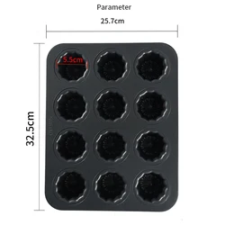CHEFMADE WK9867 Carbon Steel Bakeware 12 Cavity Cup Muffin Cake Non-Stick Cupcake Pan Cannele Mould Canele Mold