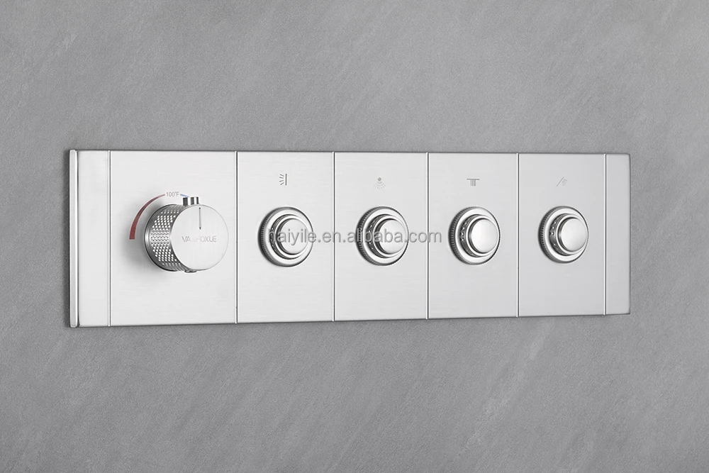 Hidden all-copper chrome four-function thermostatic shower switch, ceramic spool, temperature control, water flow control