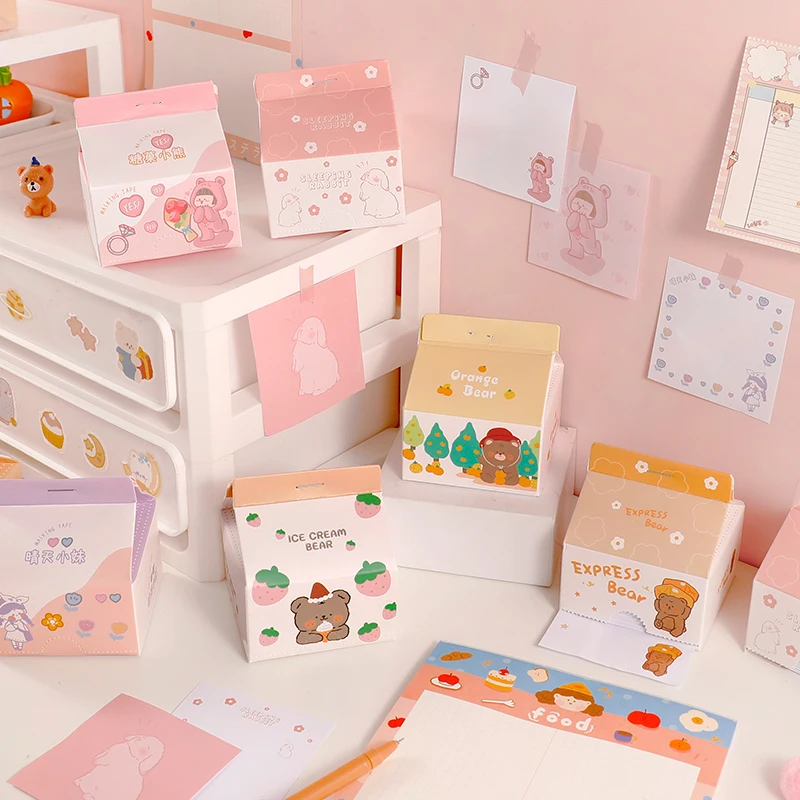 Creative Cute Milk Juice Beverage Box Design Stationary Sticky Notes Customized Cute Cartoon Sticky Notes