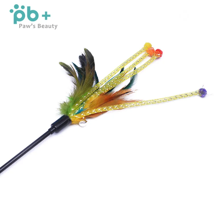 
natural eco friendly feather teaser durable pet dog toys 