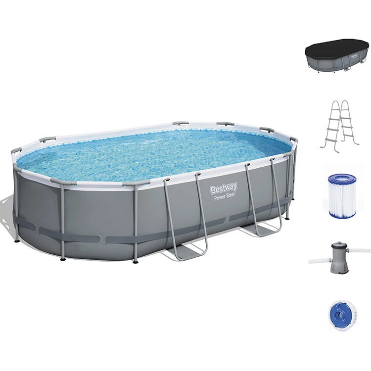 Best way 56448 4.88m x 3.05m x 1.07cm Outdoor Large-scale metal above-ground family deep frame swimming pool with Filter Pump
