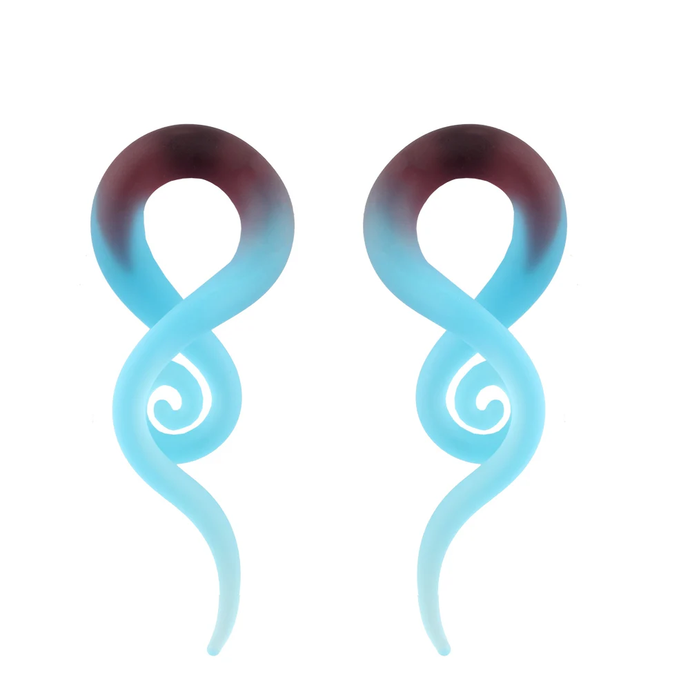 Custom Spiral Taper Hangers Expander Gauge Ombre Blue Purple Pyrex Glass Piercing Jewelry Ear Plugs