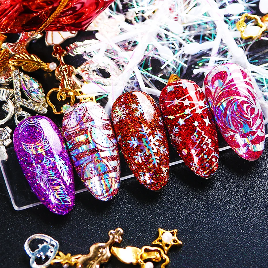 Laser Nail Foil Transfer Stickers Box With Star Paper aps With Black And White Lace Snowflake Nail Foil Remover Wraps