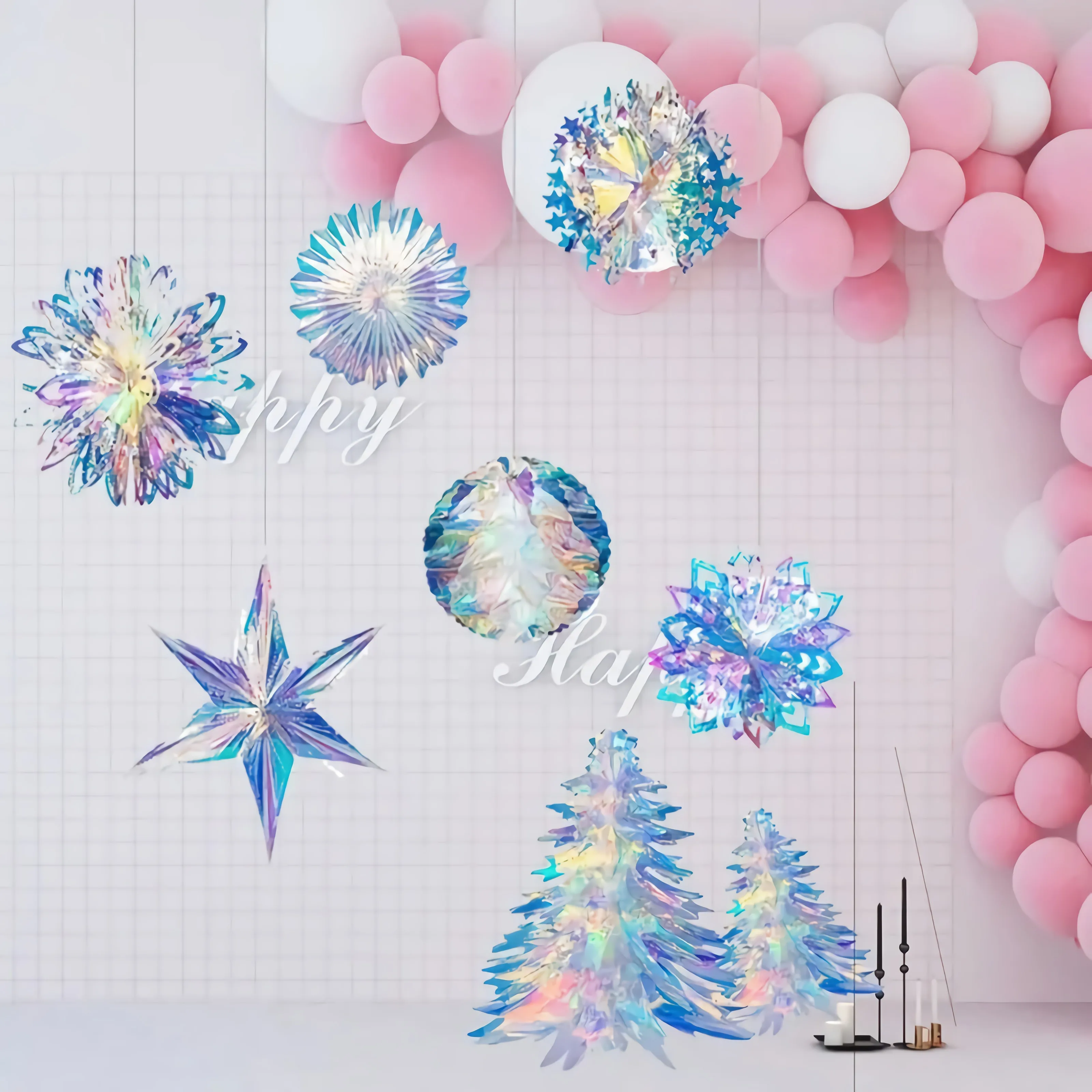 Christmas birthday event party Hanging decoration ball snowflake star Iridescent foil