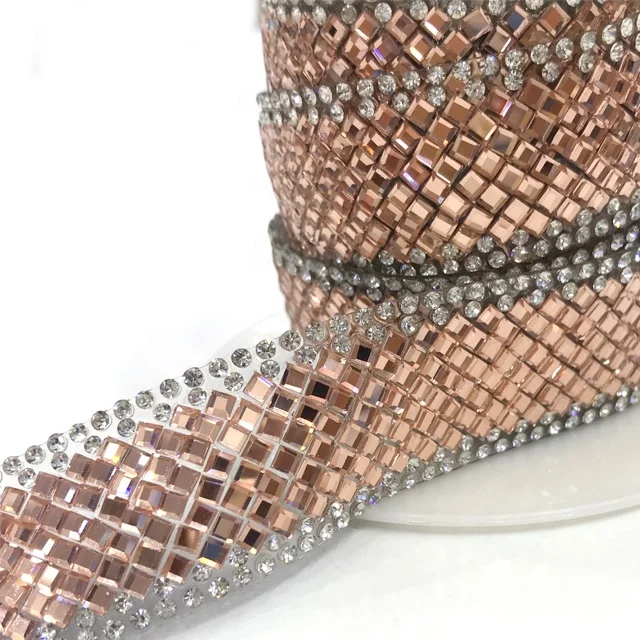 L210 2.5cm width Rhinestone Beaded Trim Iron on Applique Bling Chain Banding Belt for DIY Wedding Bridal Dress Embellishment