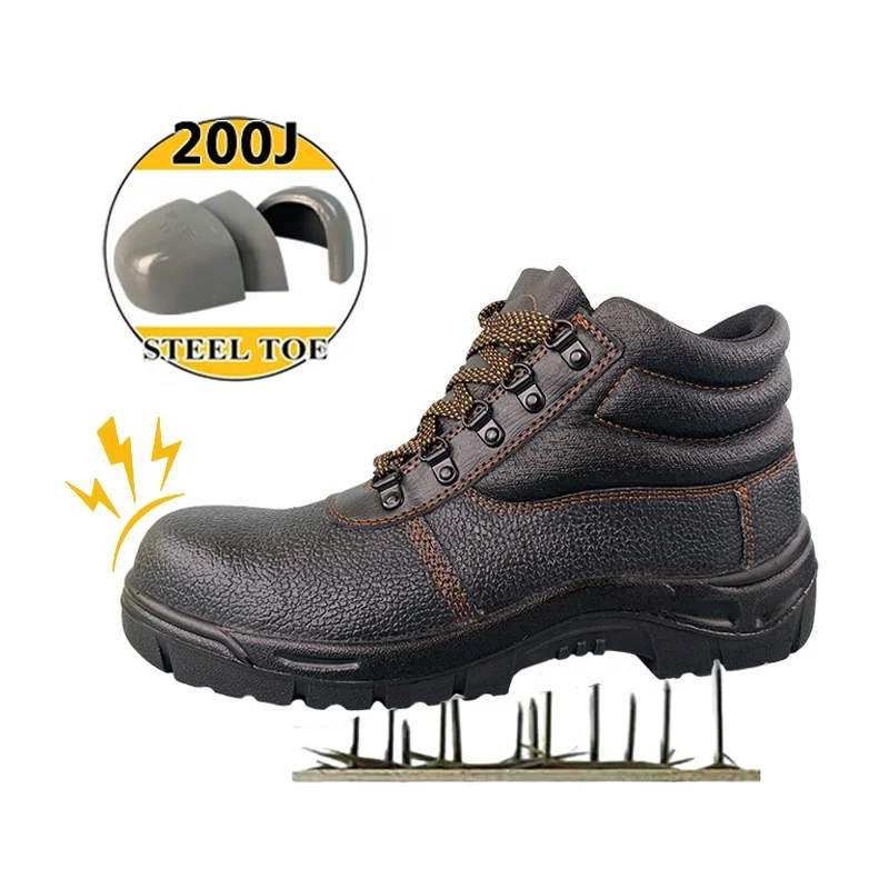 PU Sole Injection Steel Toe Work Shoes Wholesale Sample Free Safety Leather Boots Lace Up Black Safety Leather Shoes