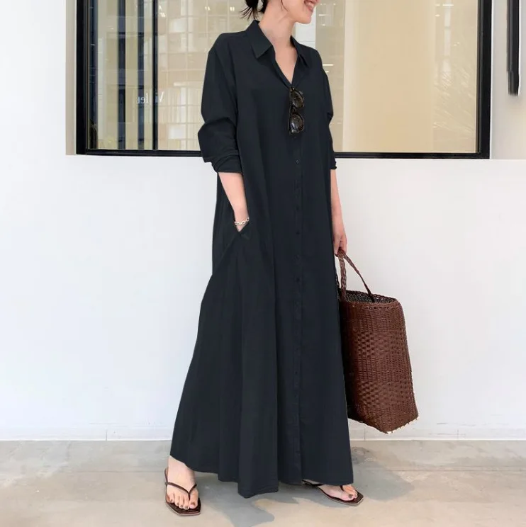 Hot Selling Women Clothing Long Linen Cotton Shirt Dress Casual Dresses