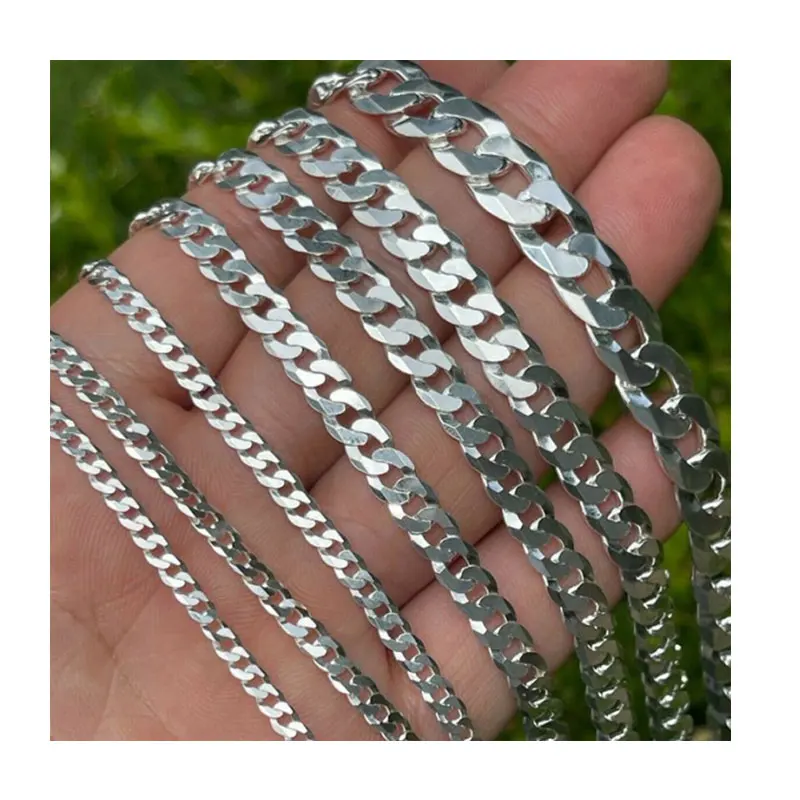 RINNTIN BSC60-5 wholesale price 5mm diamond cut curb link chain necklace sterling silver 925 jewelry men cuban link chain