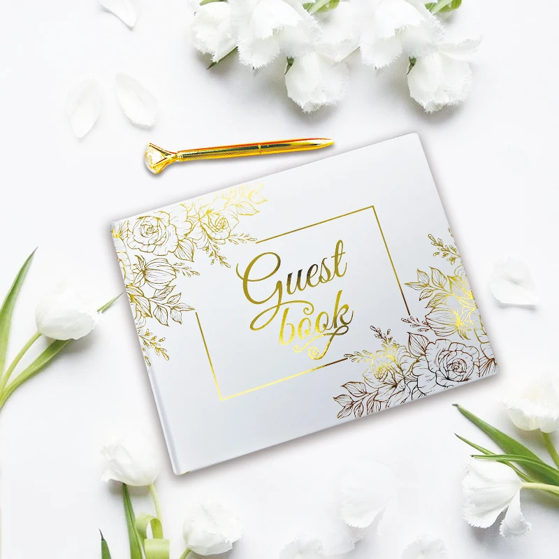 Custom Golden Foil Photo Album Wedding Guest Book with Keepsakes Box