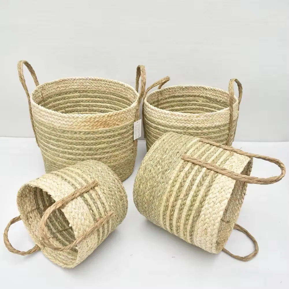 ZONNEST Customized Wholesale Cheap Set of 4 Multiple Colors Corn husk Rope Woven Storage Basket For Baby Toy Baskets