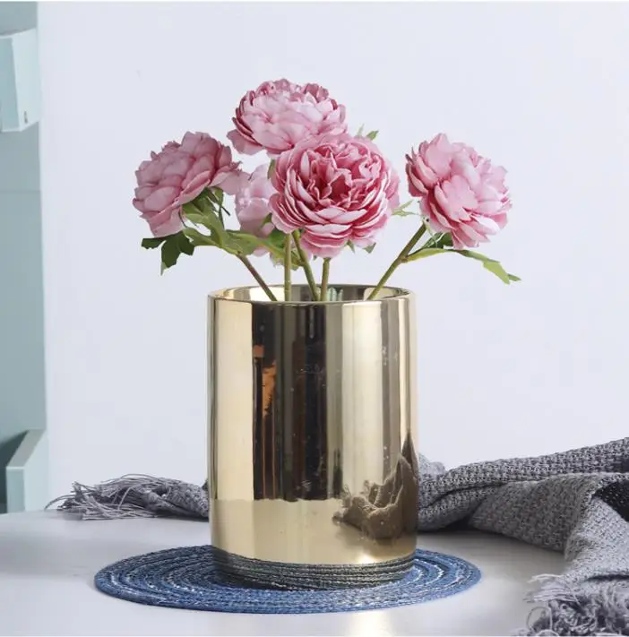 Wholesale golden electroplating Nordic succulent potted hydroponic flower pot ceramic ornaments