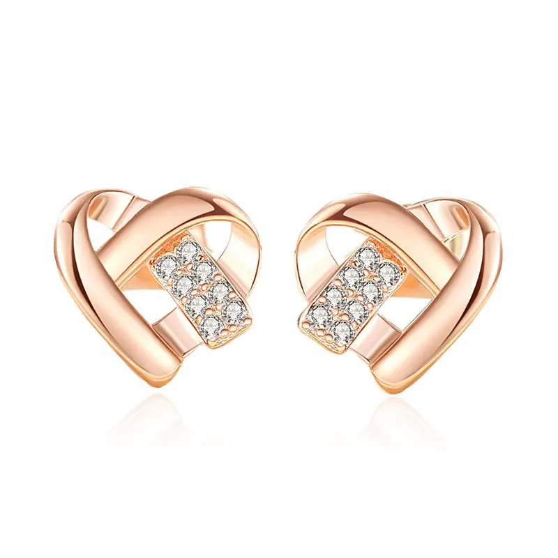 SPJ Fine Earrings Custom Love Gift Interlocking Heart Pendant Cubic Zircon Rose Gold Plated 925 Sterling Silver Stud Earrings