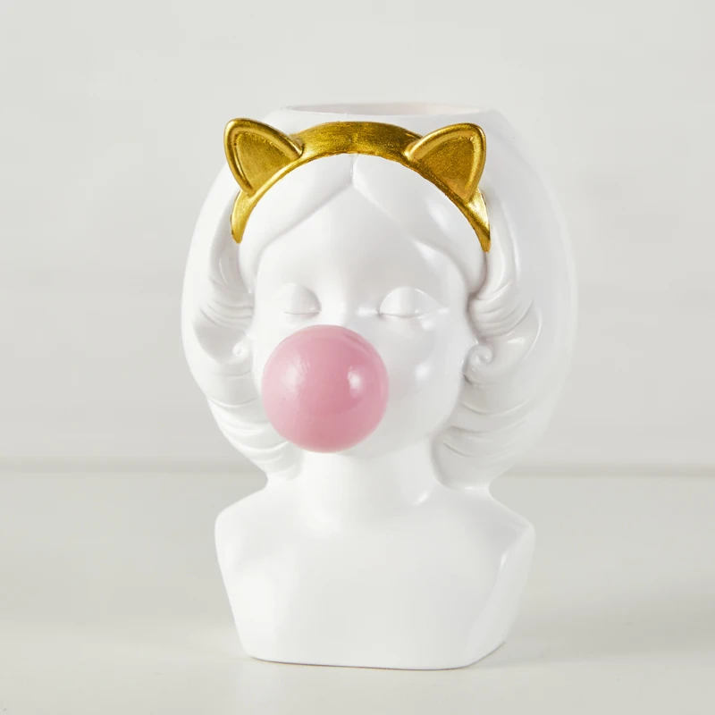 Flower pots manufacturer Wholesale Creative Nordic style Resin vase Cute girl bubble gum Decorative flower pot in bulk