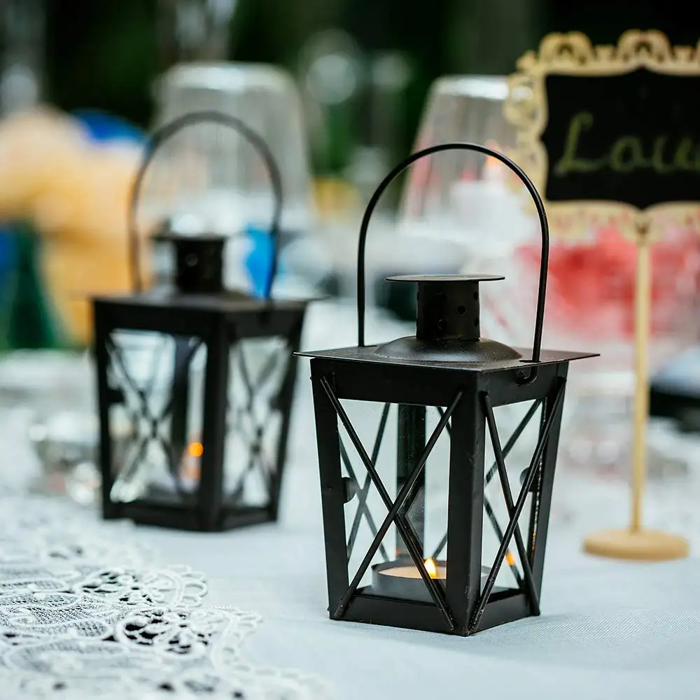 Vintage Black Metal Mini Decorative Candle Lanterns Tealight Candle Holder & Led Tea Light Candleholder Decoration for Birthday