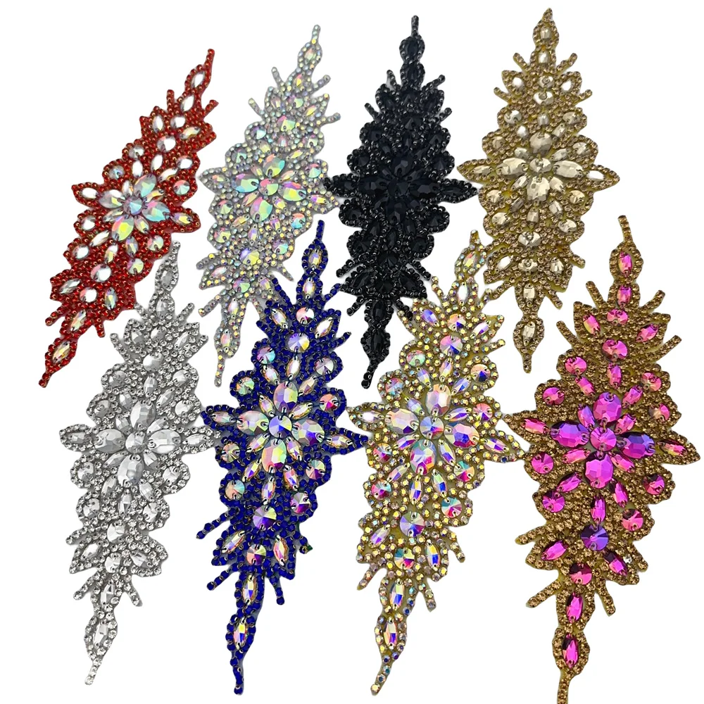 Diamond Rhinestone Applique Patch iron on For Wedding Gown Bridal Sash Evening Wear Diamond Hot Fix Design Patch