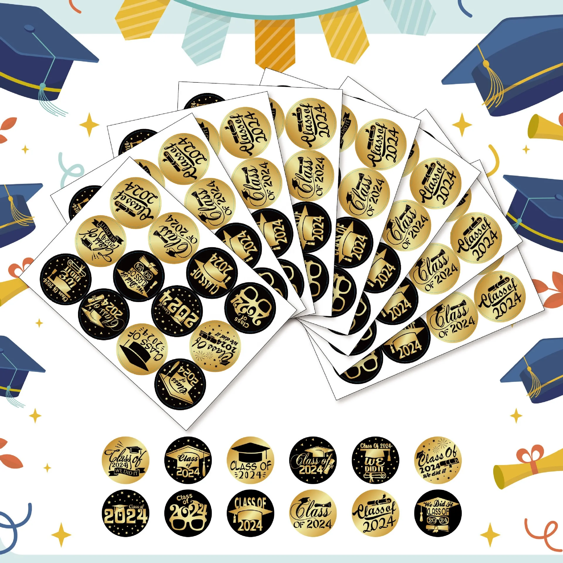 10 sheet/pack Class of 2024 Party Decoration Circle Gift Packaging Label Labels Sticker for Congrats Graduate Party