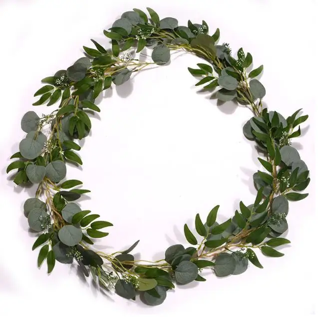 New Design Amozan Green leaf vine decorative artificial eucalyptus willow leaf garland for sale