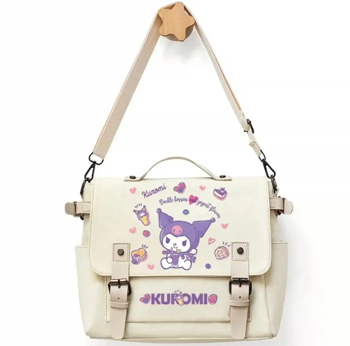 Kawaii Kuromi Shoulder Bag Anime Sanrioed Cartoon Student Class Messenger Bag Fashion Men and Women Casual Handbag Gift