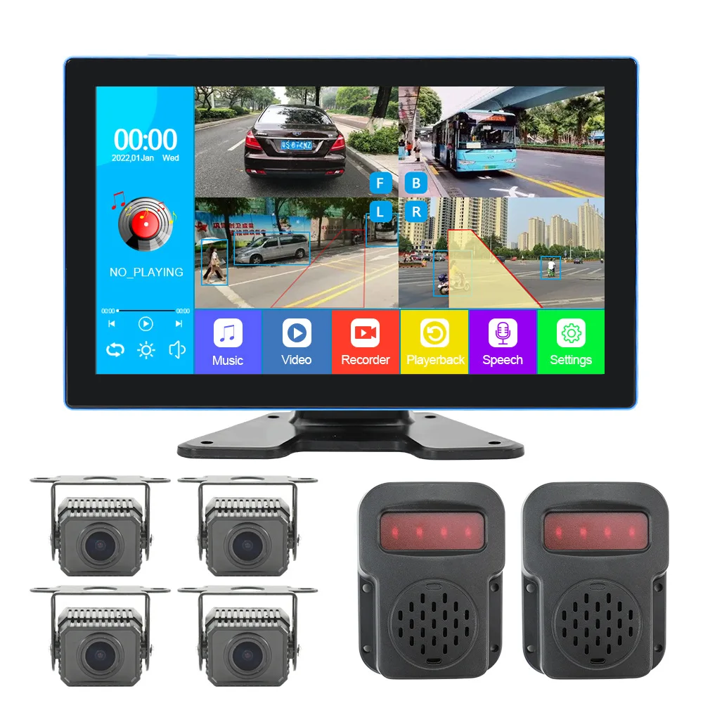 10.1 inch IPS Touch Screen Car Monitor 4CH Surveillance Camera AHD 720P With sound and light alarm function