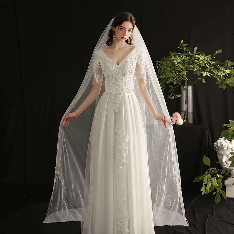 Свадебная фата SLBRIDAL с кружевными краями и жемчугом свадебная гребнем белая свадебные аксессуары для невесты женское