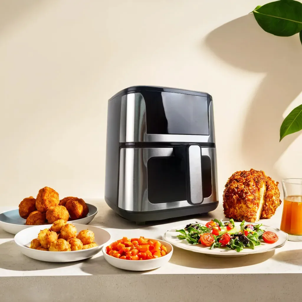 New Tooling 8+ Preset And Visible Window 5.5L Digital Electric Healthy solar Air Fryer custom For 5 Person Use KA13020
