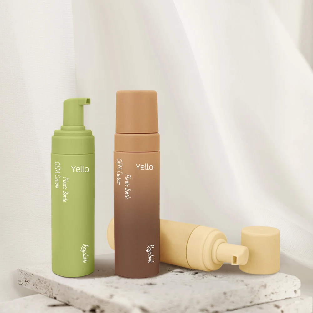 OEM Plastic Round Matte Black Luxury Foam Pump Bottle Cosmetic Packaging Of Facial Cleanser