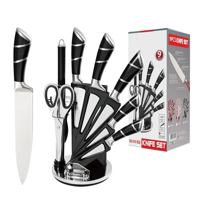 Kitchen Accessories 8 Piece Set 3CR13 Stainless Steel Chef Knife Rotatable Knife Holder Multipurpose Bread Slicing Knife