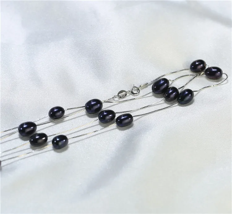 FEIRUN 7-8mm drop 3A black 925silver  Freshwater Natural Cultured Pearls Necklace real pearl necklace price