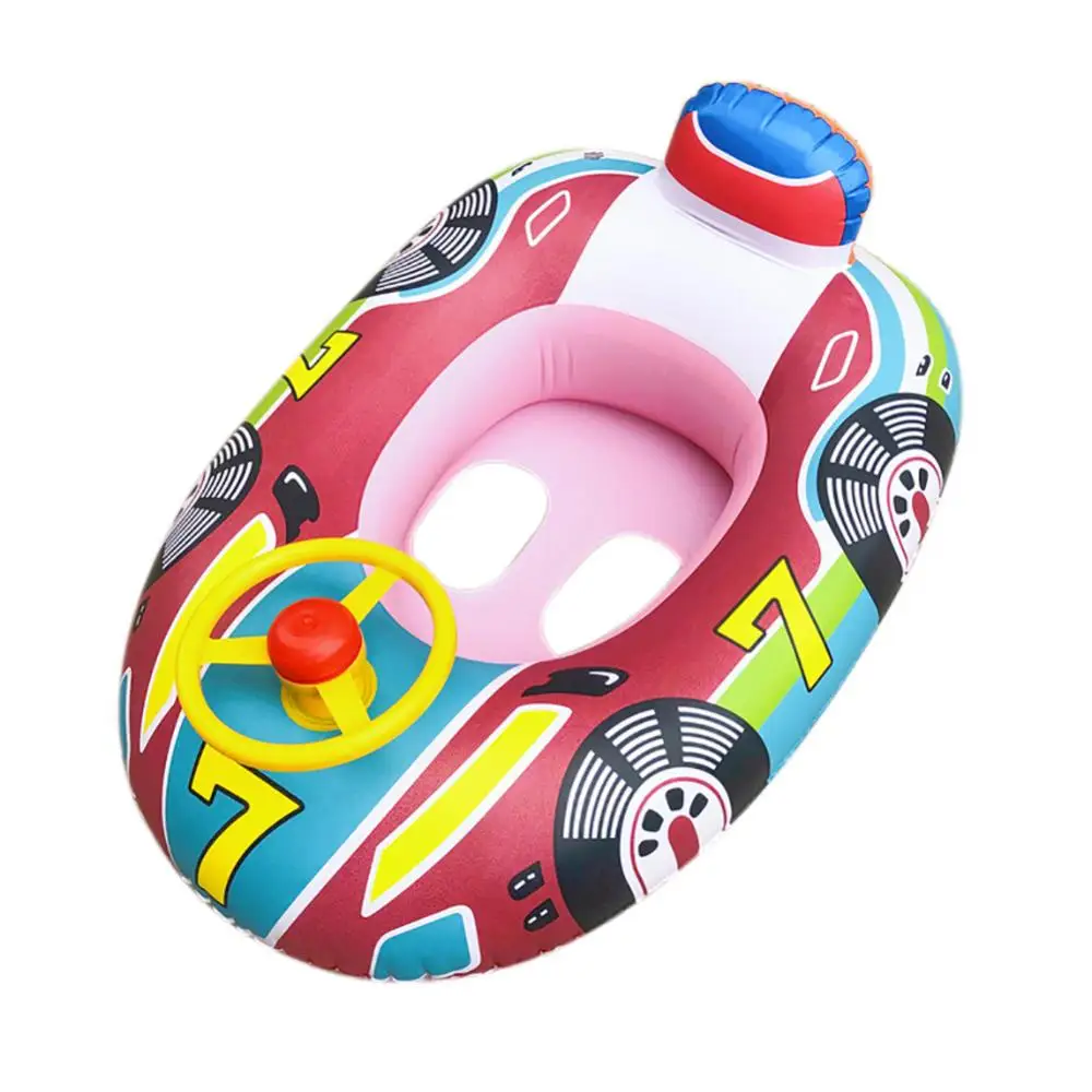 Wheel Baby Custom swimming ring cartoon cute inflatable swimming car boat with horn steering