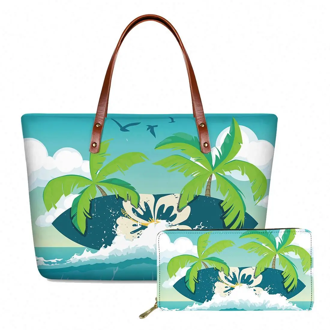 2023 Large Handbags For Women Designers Girl Bags Hawaiian Coconut Tree Hibiscus Pattern Purse Shoulder Bag Ladies Casual Totes