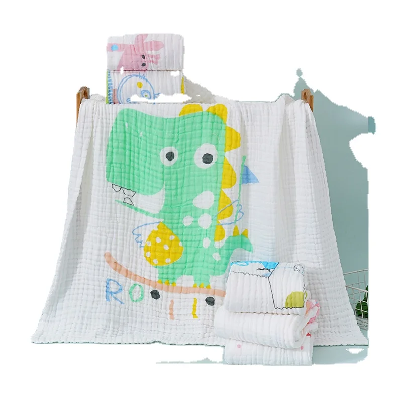 6-Laye Knitted & Printed rorganic cotton baby bath towel,Cartoon child-proof washclothsr Newborn