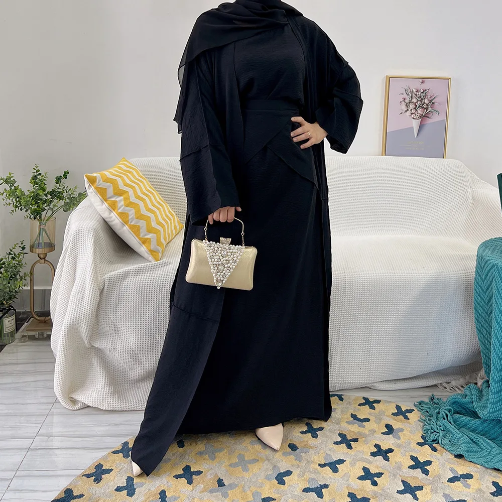 2022 Hot Selling Islamic Clothing Dubai Turkey Wrinkle Polyester 3pcs Set For Muslim Women Simple Abaya Set