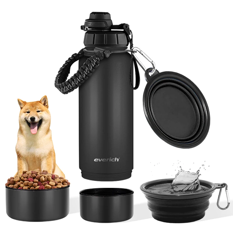 2 in 1 Custom LOGO Stainless Steel Vacuum Insulated Dog water bottle With  Pets Cats Food Feeder