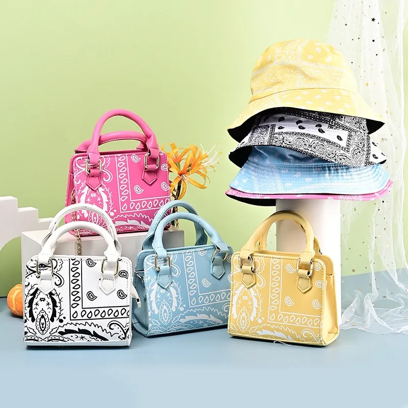 Custom Bucket Hats Women Hand Bag Set Bandana Purses Designer Handbags Women Purse And Hat Sets