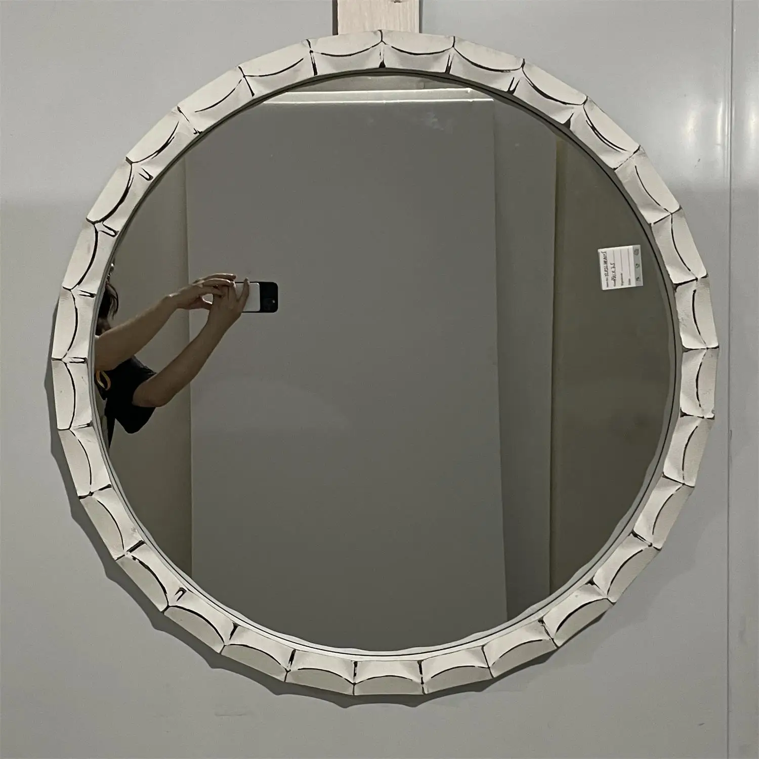 Shabby chic white antique wooden frame round wall mirror