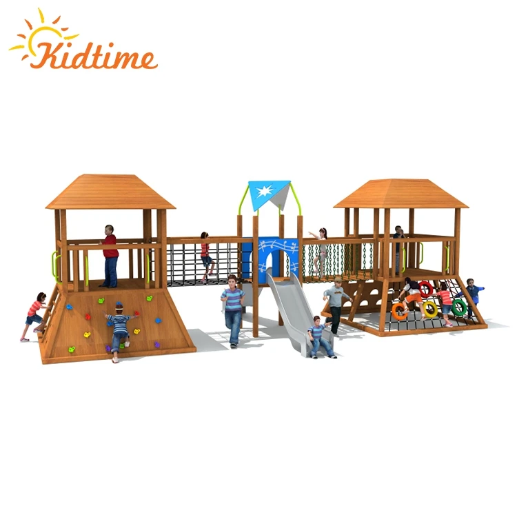 Park children toy commercial outdoor playground with climbing wall