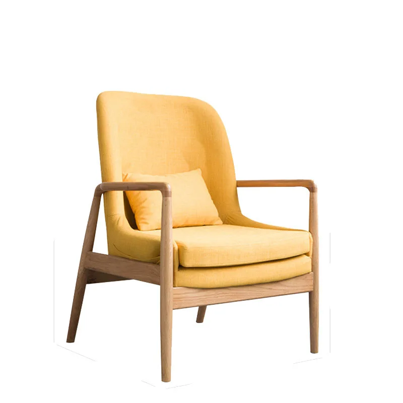Nordic solid wood single sofa chair modern minimalist casual chair Japanese -style furniture small apartment living room fabric