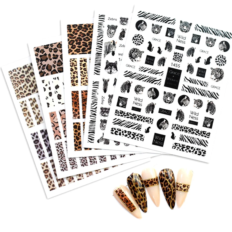 New autumn and winter leopard print nail stickers 3D striped nail stickers self-adhesive stickers decals