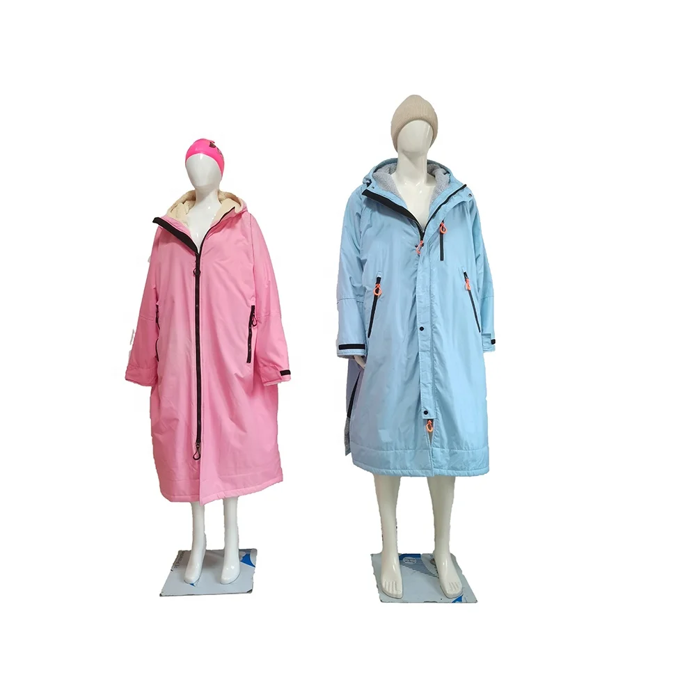Customized Recycled Nylon Polyester Waterproof Dry Changing Robe,Surf Swim Parka with Warm Sherpa Fleece
