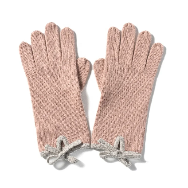 2021 new winter collection 100% cashmere finger mittens with color blocking belts