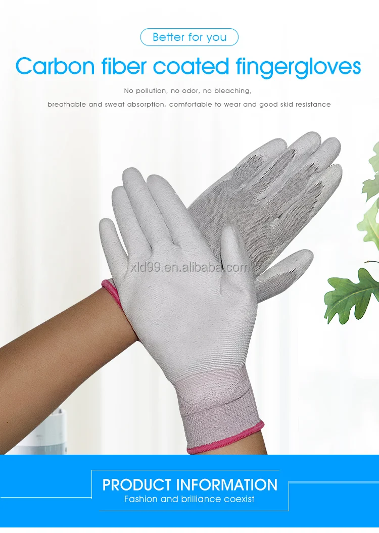 esd-safe nylon knit gloves esd pu palm glove esd protection Nylon Carbon PU Palm Coated Gloves