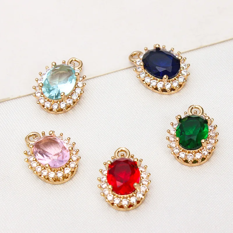 Gold Plated oval shape zircon pendant small clear pink dainty CZ oval charms for jewelry making