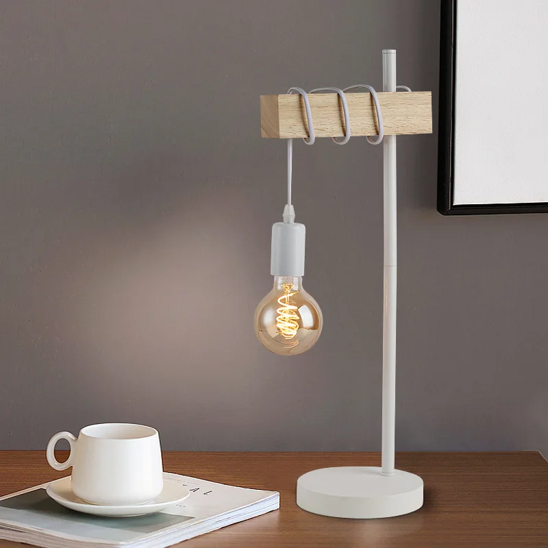 Creative wood desk lamp nostalgic office study iron pipe industry retro coffee bar decorative table lamp with E27 lamphoder