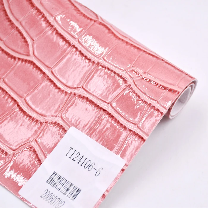 Wholesale leather factory Synthetic shiny PVC Leather embossed Two Tone Crocodile leather fabric material making bag shoe