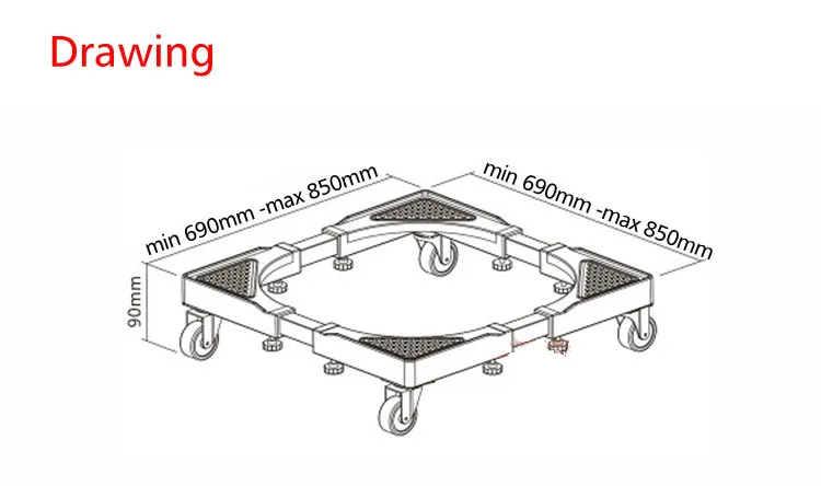 NBGSY FM-B3 refrigerator fridge floor stand holder 69-85CM movable cart mount multifunction trolley washing machine stand