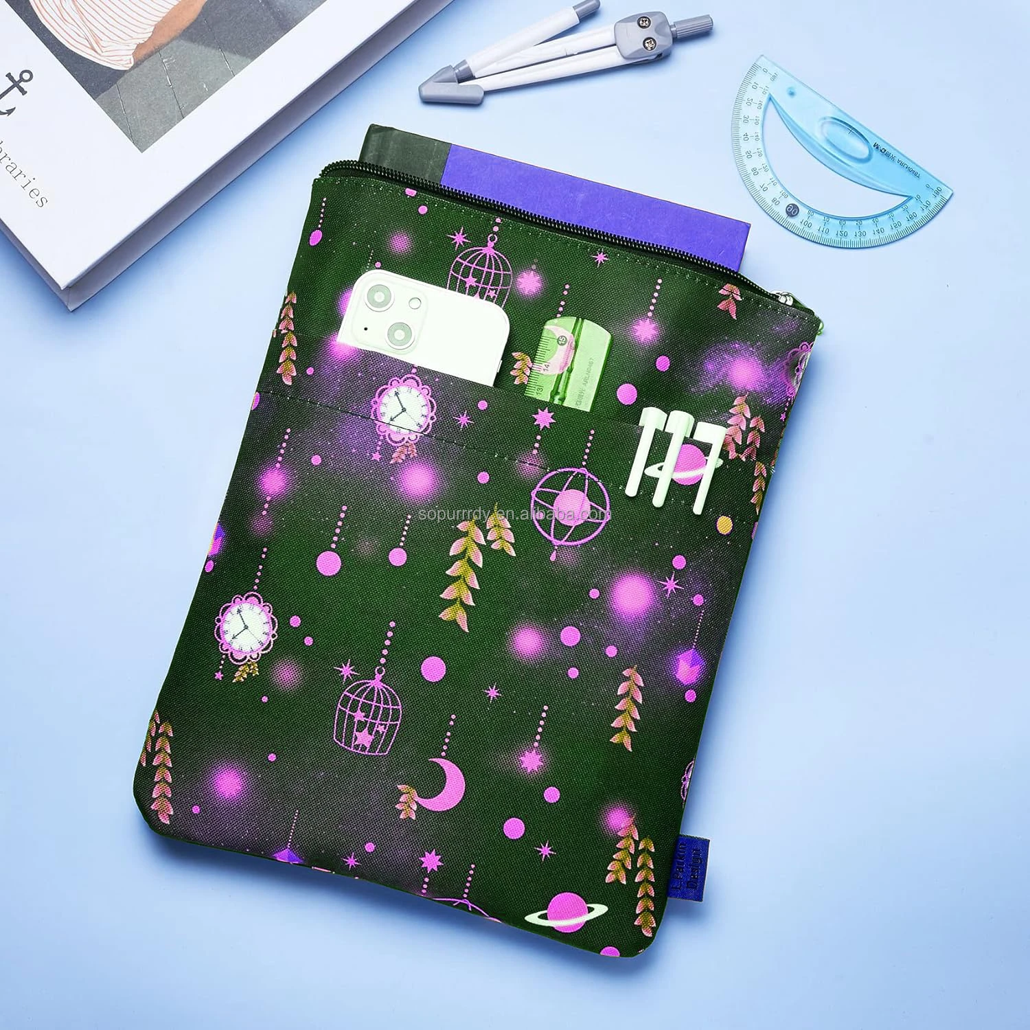 Custom Logo Full Printing Washable Fabric Book Sleeve Book Protector Covers for Paperback with Zipper Gift Pouch